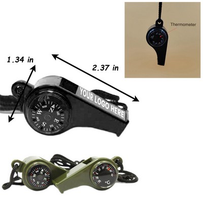 Multi-Function Survival Whistle w/ Compass and Thermometer